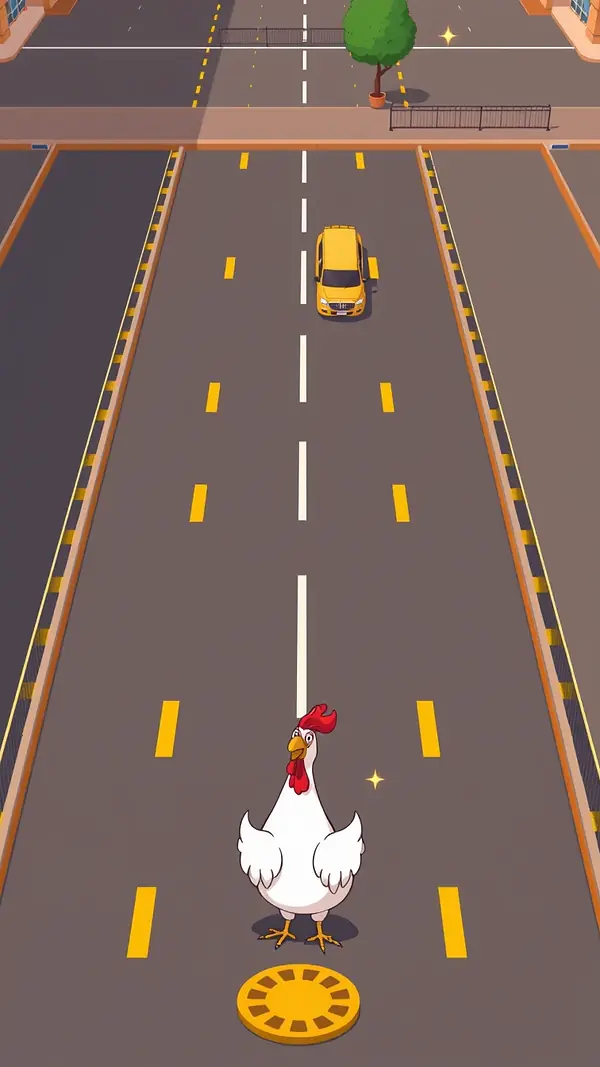 Chicken Road 2 : la poule sur la route à voies avec les plaques d'égout des multiplicateurs, le jeu en 60 secondes