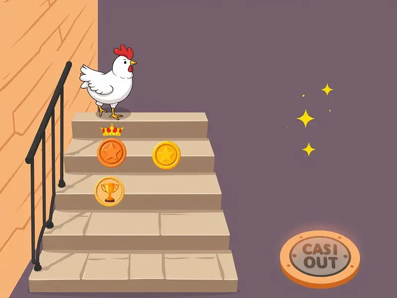 Club VIP du casino partenaire : la poule gravit un escalier de niveaux vers les avantages